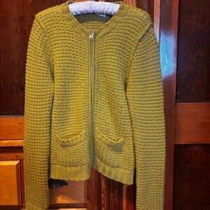 Martina Gozza Chartreuse Wool & Acrylic Knit Zip Up Cardigan Size Small